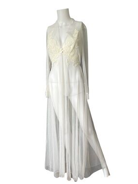 Vintage Jonquil Diane Samandi Sheer White Nightgown Peignoir Bridal Size M/L